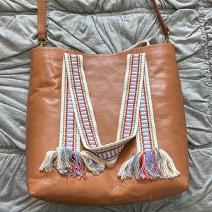 Madewell medium transport tote leather with woven handles
